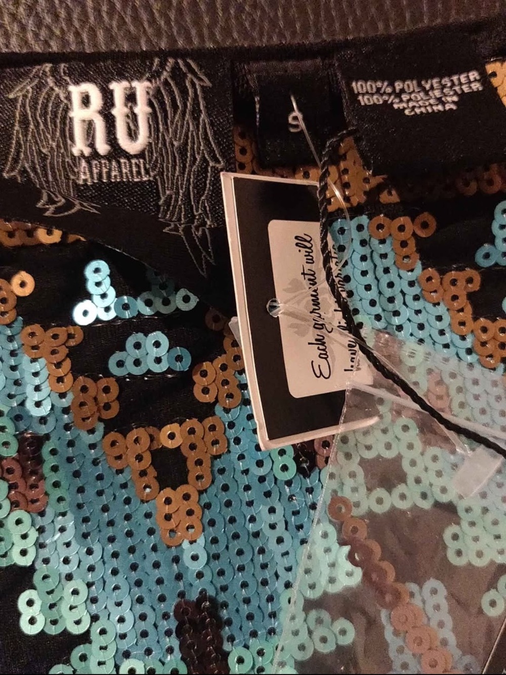 Sequin Tribal Mini Skirt in Turquoise & Bronze - Picture 3 of 3